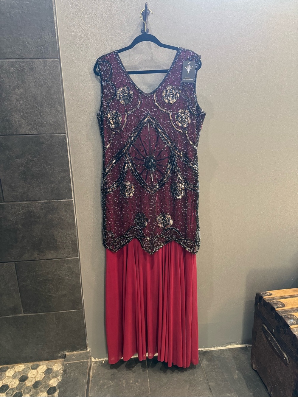 Beaded Red Sleeveless Maxi Dress